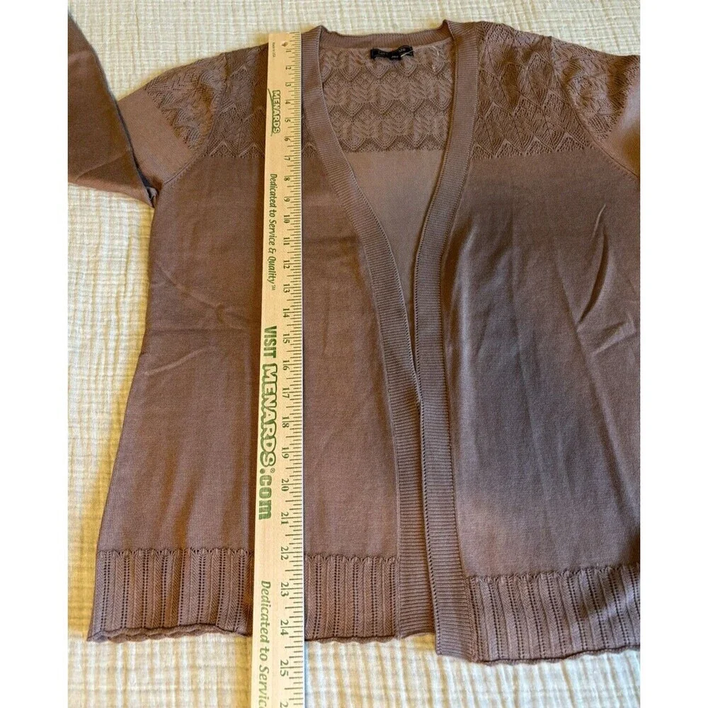 New Lety&Me Leana Pointelle Detail Open Cardigan Mocha Size Medium